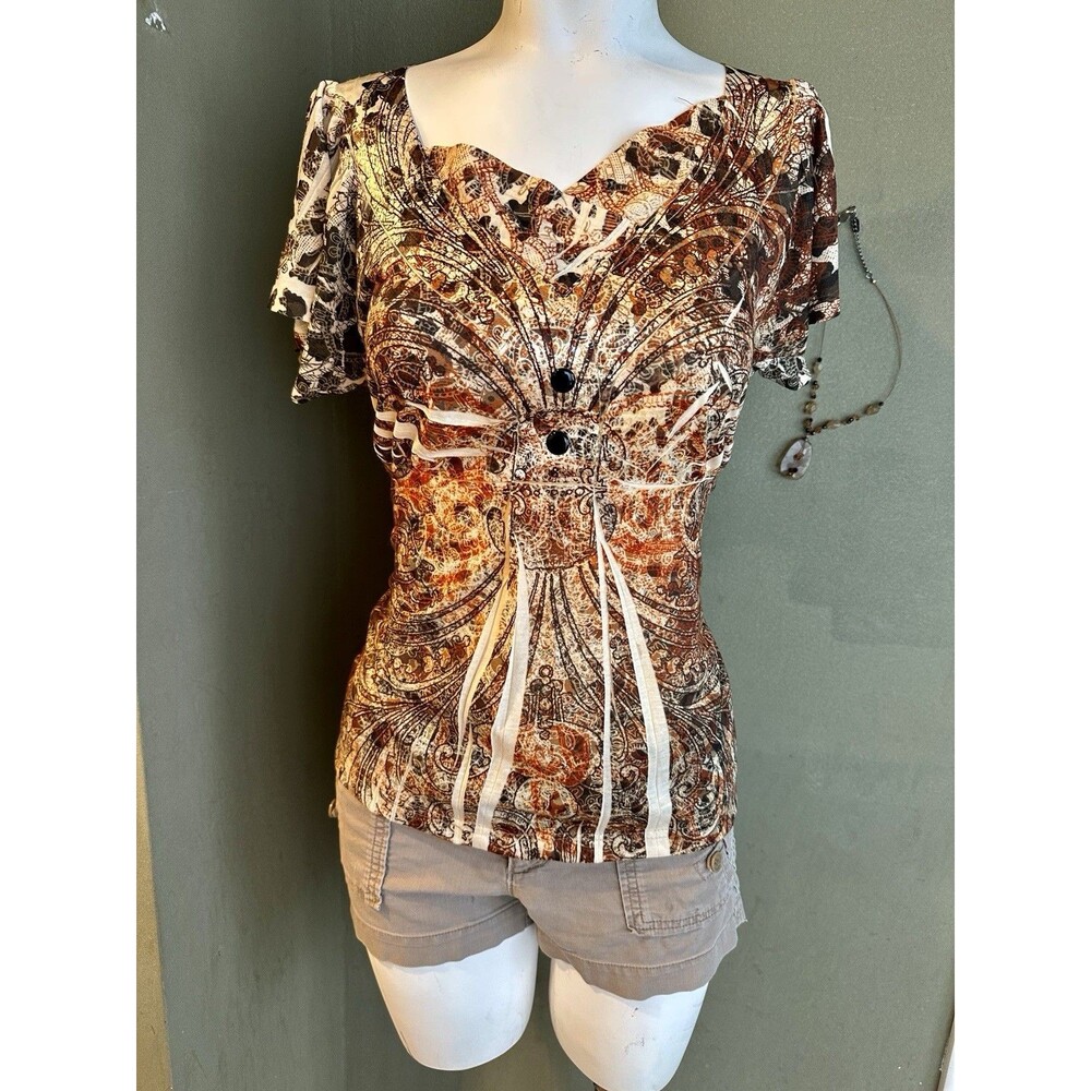 Apt. 9 Women's Brown V-Y2K Style V Neck Pullover Short Sl Whisigoth size XL